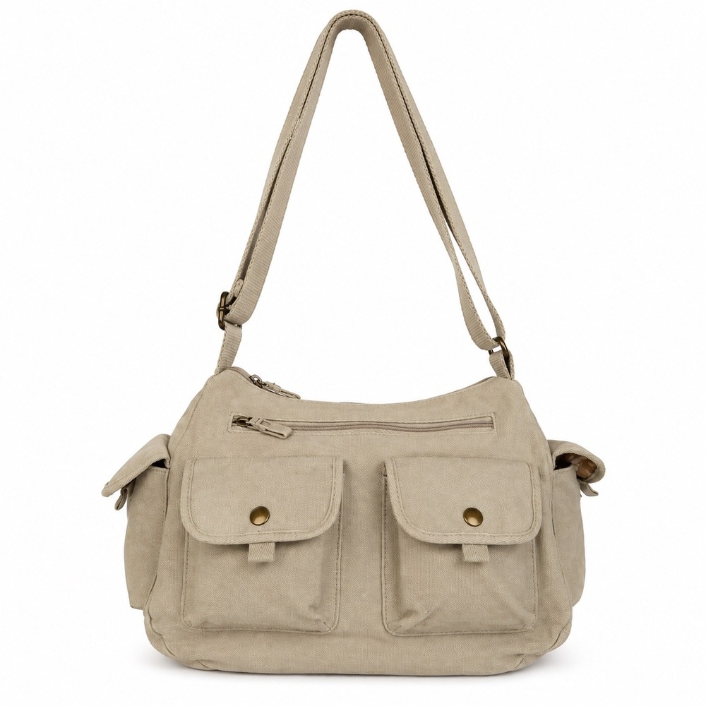 Vintage L.L.Bean Canvas Multi Pocket Crossbody Shoulder Bag Adjustable Strap